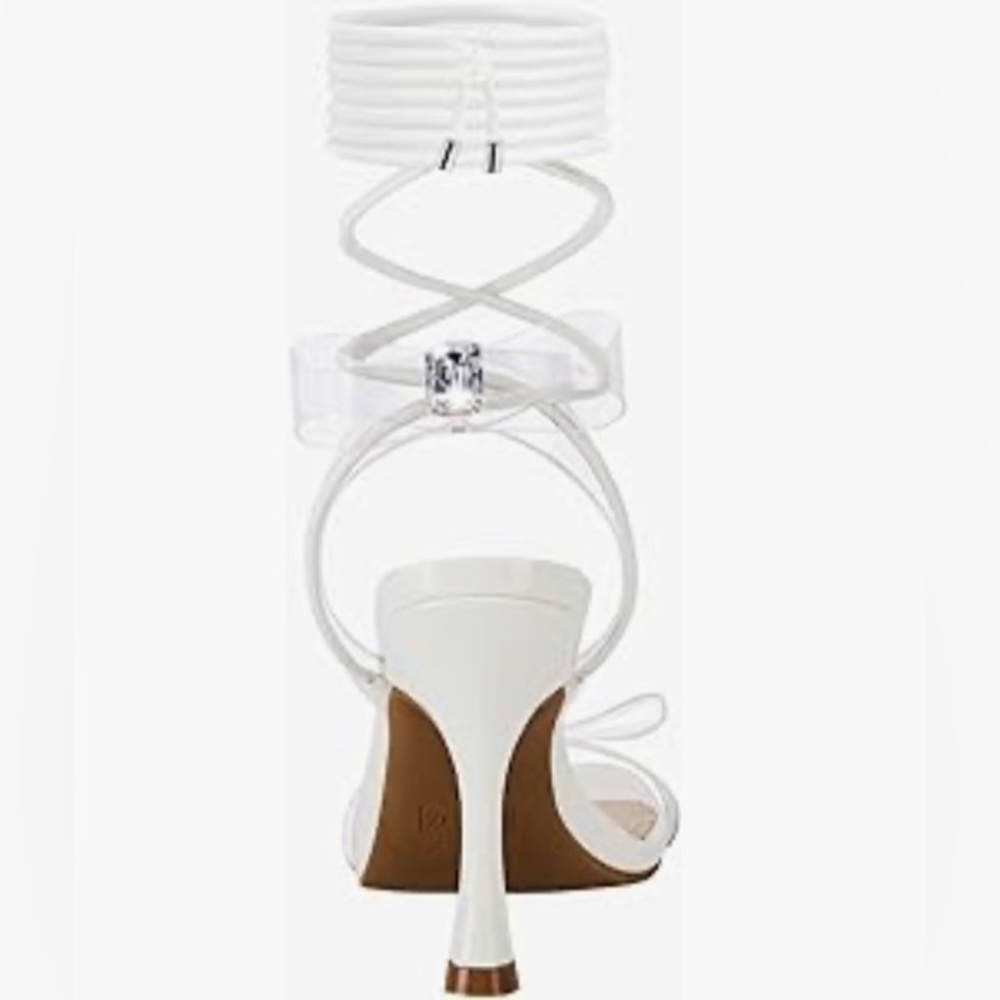 Women’s Clear Bow Heeled Sandals Strappy Lace Up, Rhinestone’s, White Sz 5.5 - Picture 2 of 6